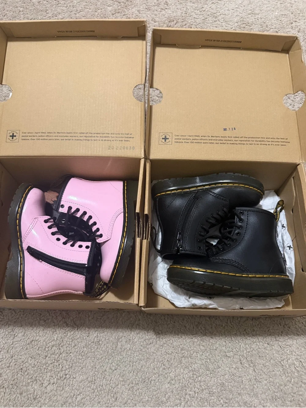 Dr. Martens Kids Pink and Black Leather Lace-Up Boots
